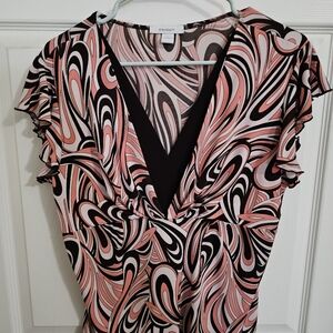 Dressbarn Asymmetrical Ruffled Blouse Pink Black
